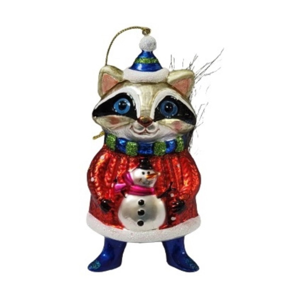 NEW Sterling Blown Glass Forest Friends Badger in Christmas Sweater Ornament